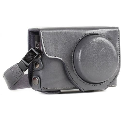  MegaGear MG1261 Ever Ready Leather Camera Case compatible with Panasonic Lumix DC-ZS80, DC-ZS70, DC-TZ95, DC-TZ90 - Gray