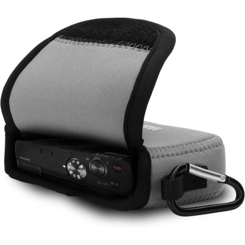  MegaGear Ultra Light Neoprene Camera Case Bag with Carabiner for Panasonic Lumix DC-ZS80, DC-ZS70, DMC-ZS100, DC-TZ95, DC-TZ90, DMC-TZ100 (Gray)