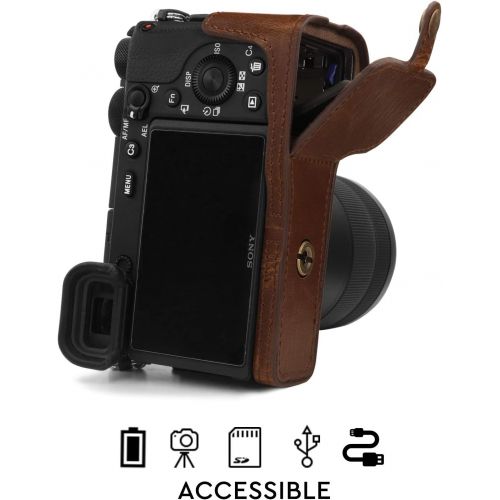  MegaGear Ever Ready Leather Camera Half Case Compatible with Sony Alpha A6600