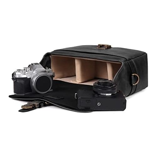  MegaGear Torres Genuine Leather Camera Messenger Bag for Mirrorless, Instant and DSLR Cameras