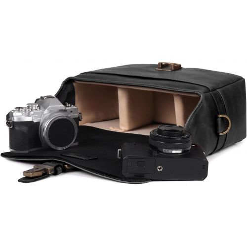  MegaGear Torres Genuine Leather Camera Messenger Bag for Mirrorless, Instant and DSLR Cameras