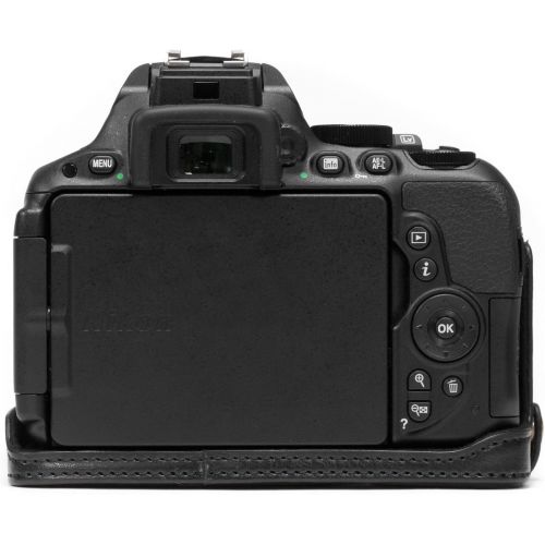  MegaGear Nikon D5600, D5500 Ever Ready Leather Camera Half Case and Strap, with Battery Access - Black - MG1170