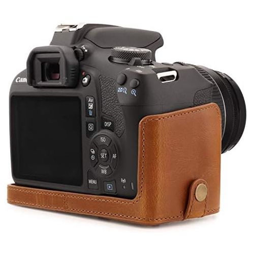 MegaGear MG1609 Ever Ready Leather Camera Case compatible with Canon EOS Rebel T7 (18-55mm), 2000D (18-55mm) - Light Brown