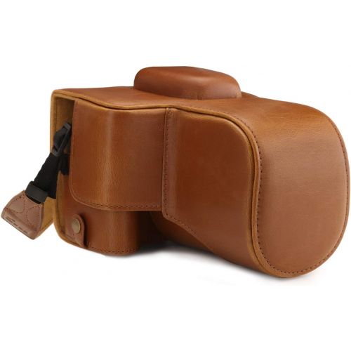  MegaGear MG1609 Ever Ready Leather Camera Case compatible with Canon EOS Rebel T7 (18-55mm), 2000D (18-55mm) - Light Brown