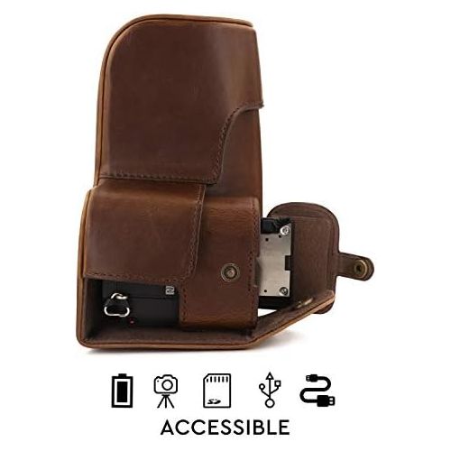  MegaGear Ever Ready Leather Camera Case Compatible with Sony Alpha A6600 (18-135mm)