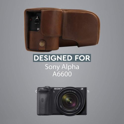  MegaGear Ever Ready Leather Camera Case Compatible with Sony Alpha A6600 (18-135mm)