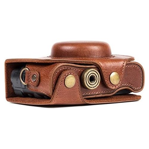  MegaGear MG1177 Canon PowerShot SX740 HS, SX730 HS Ever Ready Genuine Leather Camera Case with Strap - Dark Brown