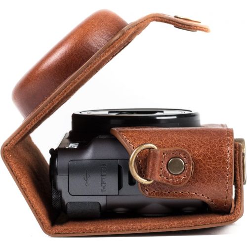  MegaGear MG1177 Canon PowerShot SX740 HS, SX730 HS Ever Ready Genuine Leather Camera Case with Strap - Dark Brown