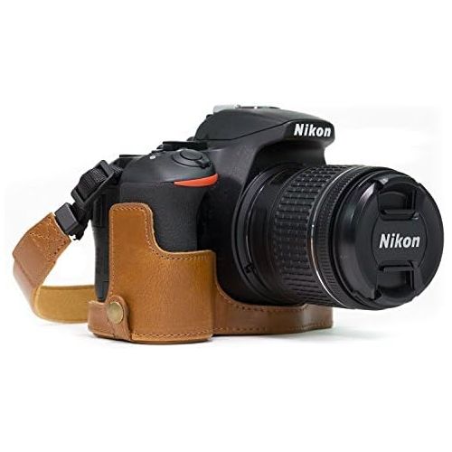  MegaGear Nikon D5600, D5500 Ever Ready Leather Camera Half Case and Strap, with Battery Access - Light Brown - MG1172