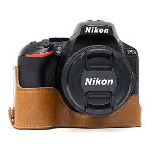  MegaGear Nikon D5600, D5500 Ever Ready Leather Camera Half Case and Strap, with Battery Access - Light Brown - MG1172