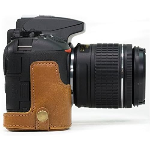  MegaGear Nikon D5600, D5500 Ever Ready Leather Camera Half Case and Strap, with Battery Access - Light Brown - MG1172