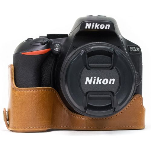  MegaGear Nikon D5600, D5500 Ever Ready Leather Camera Half Case and Strap, with Battery Access - Light Brown - MG1172