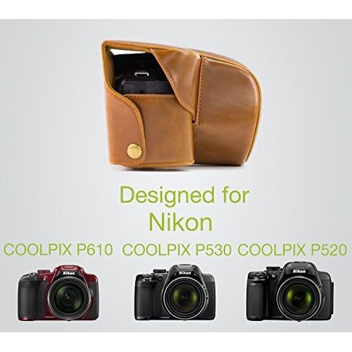  MegaGear MG999 Nikon Coolpix P610 with Zoom Lens, P530, P520 Ever Ready Leather Camera Case with Strap, Brown