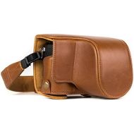 MegaGear Panasonic Lumix DMC-GX85, DMC-GX80 (12-32mm) Ever Ready Leather Camera Case and Strap, with Battery Access - Light Brown - MG1302