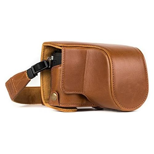  MegaGear Panasonic Lumix DMC-GX85, DMC-GX80 (12-32mm) Ever Ready Leather Camera Case and Strap, with Battery Access - Light Brown - MG1302