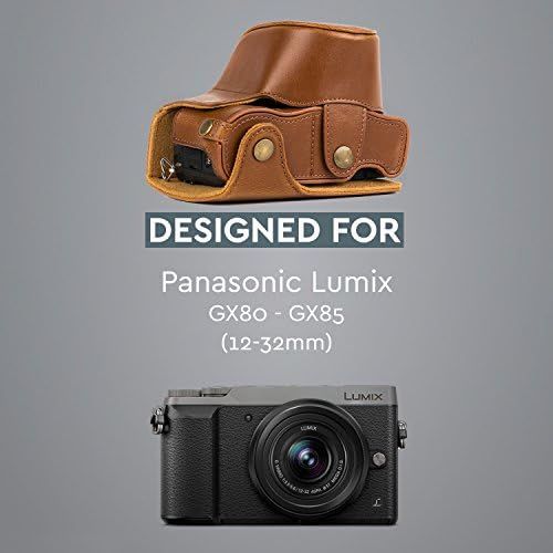  MegaGear Panasonic Lumix DMC-GX85, DMC-GX80 (12-32mm) Ever Ready Leather Camera Case and Strap, with Battery Access - Light Brown - MG1302