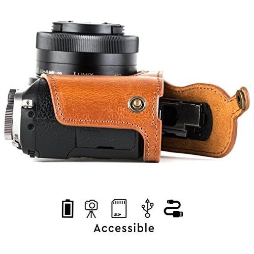  MegaGear Panasonic Lumix DMC-GX85, DMC-GX80 (12-32mm) Ever Ready Leather Camera Case and Strap, with Battery Access - Light Brown - MG1302