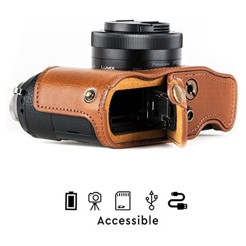  MegaGear Panasonic Lumix DMC-GX85, DMC-GX80 (12-32mm) Ever Ready Leather Camera Case and Strap, with Battery Access - Light Brown - MG1302