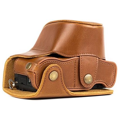  MegaGear Panasonic Lumix DMC-GX85, DMC-GX80 (12-32mm) Ever Ready Leather Camera Case and Strap, with Battery Access - Light Brown - MG1302