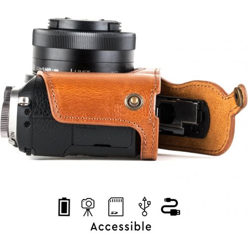  MegaGear Panasonic Lumix DMC-GX85, DMC-GX80 (12-32mm) Ever Ready Leather Camera Case and Strap, with Battery Access - Light Brown - MG1302