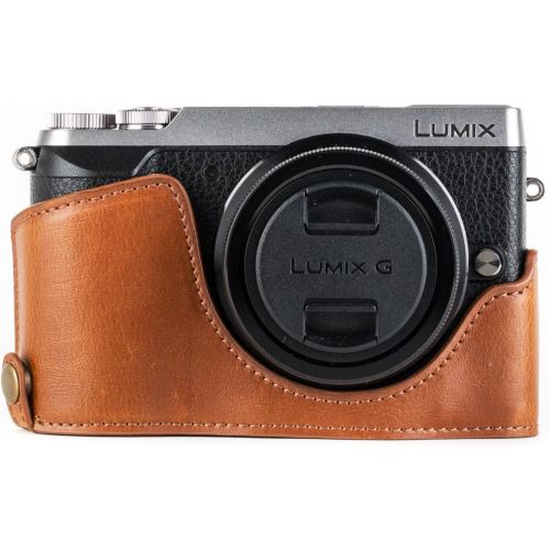  MegaGear Panasonic Lumix DMC-GX85, DMC-GX80 (12-32mm) Ever Ready Leather Camera Case and Strap, with Battery Access - Light Brown - MG1302