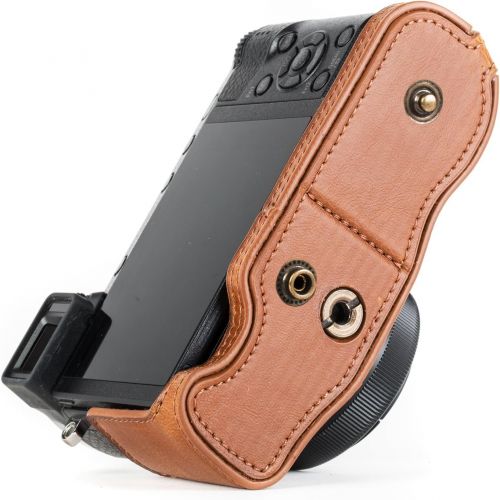  MegaGear Panasonic Lumix DMC-GX85, DMC-GX80 (12-32mm) Ever Ready Leather Camera Case and Strap, with Battery Access - Light Brown - MG1302