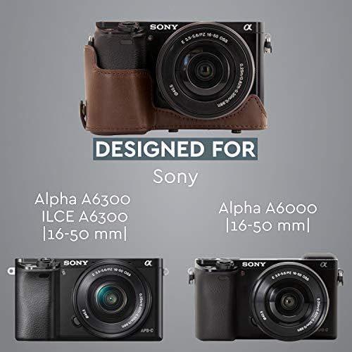  MegaGear Sony Alpha A6300, A6000 (16-50 mm) Ever Ready Leather Camera Case and Strap, with Battery Access - Dark Brown - MG985