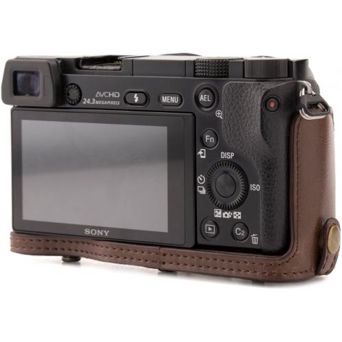  MegaGear Sony Alpha A6300, A6000 (16-50 mm) Ever Ready Leather Camera Case and Strap, with Battery Access - Dark Brown - MG985