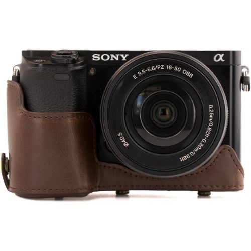  MegaGear Sony Alpha A6300, A6000 (16-50 mm) Ever Ready Leather Camera Case and Strap, with Battery Access - Dark Brown - MG985