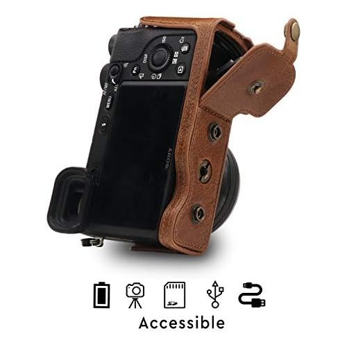  MegaGear Ever Ready Genuine Leather Camera Case Compatible with Sony Alpha A6100, A6400 (16-50mm)