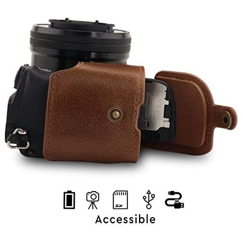  MegaGear Ever Ready Genuine Leather Camera Case Compatible with Sony Alpha A6100, A6400 (16-50mm)