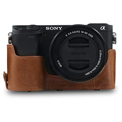  MegaGear Ever Ready Genuine Leather Camera Case Compatible with Sony Alpha A6100, A6400 (16-50mm)