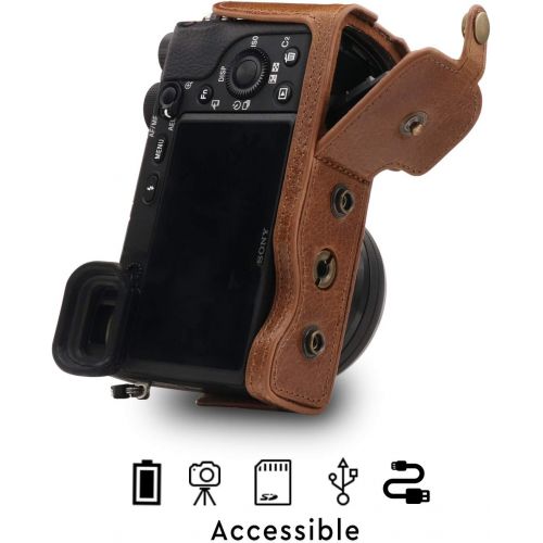  MegaGear Ever Ready Genuine Leather Camera Case Compatible with Sony Alpha A6100, A6400 (16-50mm)