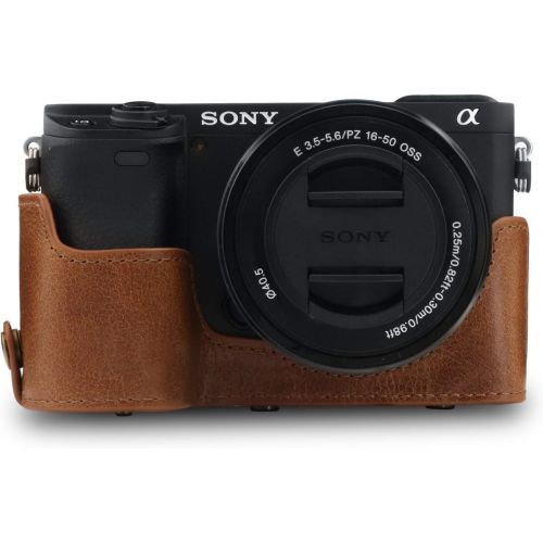  MegaGear Ever Ready Genuine Leather Camera Case Compatible with Sony Alpha A6100, A6400 (16-50mm)