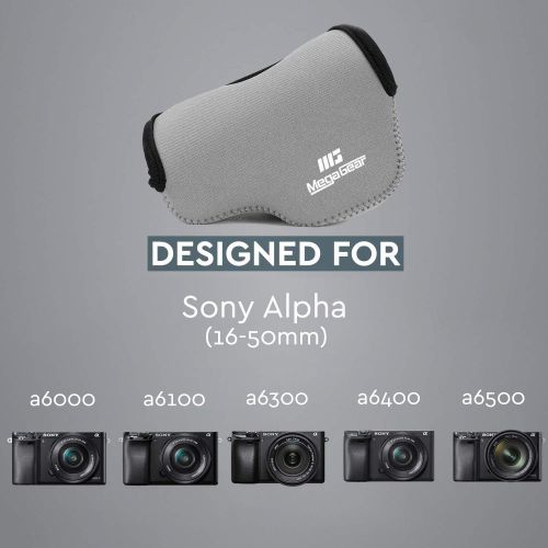  MegaGear MG064 Ultra Light Neoprene Camera Case Compatible with Sony Alpha A6400, A6500, A6300, A6000 (16-50 mm)-Gray (Model: MG065)