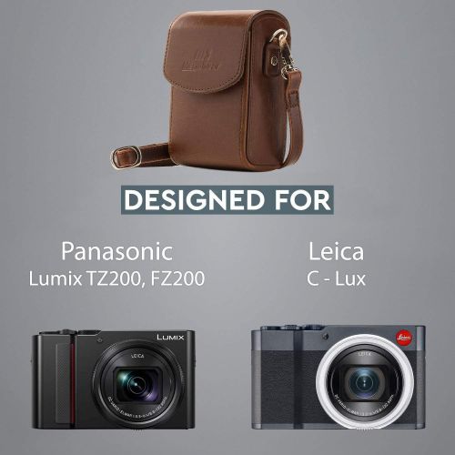  MegaGear Panasonic Lumix DC-ZS200, TZ200, Leica C-Lux Leather Camera Case with Strap - Dark Brown