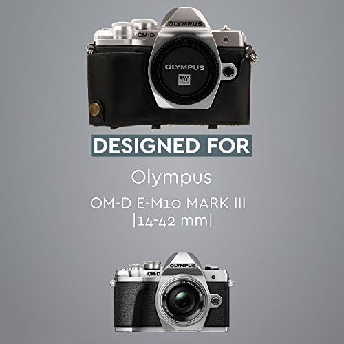  MegaGear Olympus OM-D E-M10 Mark III (14-42mm) Ever Ready Leather Camera Case and Strap, with Battery Access - Black - MG1345