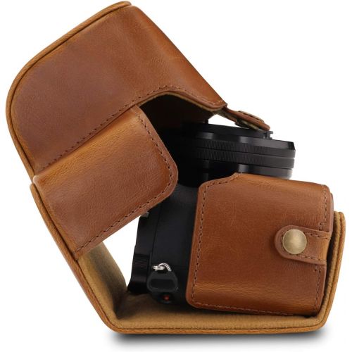  MegaGear Ever Ready Leather Camera Case Compatible with Sony Alpha A6100, A6400 (16-50mm)