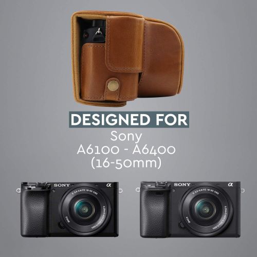  MegaGear Ever Ready Leather Camera Case Compatible with Sony Alpha A6100, A6400 (16-50mm)