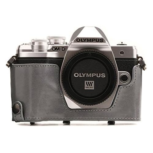 MegaGear Olympus OM-D E-M10 Mark III (14-42mm) Ever Ready Leather Camera Case and Strap, with Battery Access - Gray - MG1348