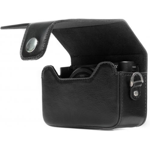  MegaGear Leather Camera Case with Strap Compatible with Sony Cyber-Shot DSC-HX95, DSC-HX99, DSC-HX80, DSC-HX90V, DSC-WX500