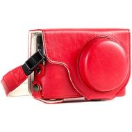 MegaGear MG1262 Ever Ready Leather Camera Case compatible with Panasonic Lumix DC-ZS80, DC-ZS70, DC-TZ95, DC-TZ90 - Red