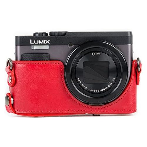  MegaGear MG1262 Ever Ready Leather Camera Case compatible with Panasonic Lumix DC-ZS80, DC-ZS70, DC-TZ95, DC-TZ90 - Red