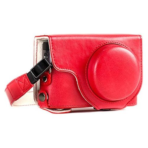  MegaGear MG1262 Ever Ready Leather Camera Case compatible with Panasonic Lumix DC-ZS80, DC-ZS70, DC-TZ95, DC-TZ90 - Red