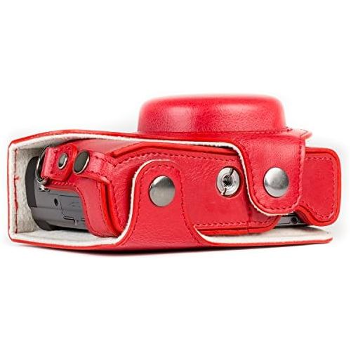  MegaGear MG1262 Ever Ready Leather Camera Case compatible with Panasonic Lumix DC-ZS80, DC-ZS70, DC-TZ95, DC-TZ90 - Red