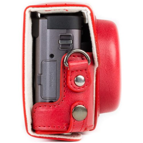  MegaGear MG1262 Ever Ready Leather Camera Case compatible with Panasonic Lumix DC-ZS80, DC-ZS70, DC-TZ95, DC-TZ90 - Red