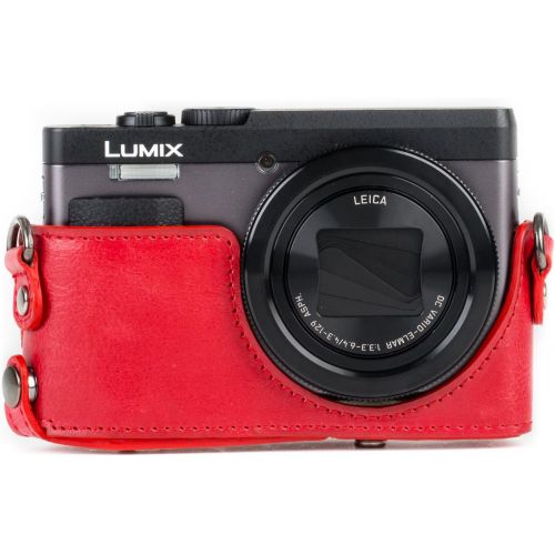  MegaGear MG1262 Ever Ready Leather Camera Case compatible with Panasonic Lumix DC-ZS80, DC-ZS70, DC-TZ95, DC-TZ90 - Red