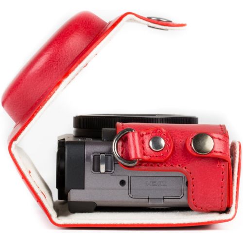  MegaGear MG1262 Ever Ready Leather Camera Case compatible with Panasonic Lumix DC-ZS80, DC-ZS70, DC-TZ95, DC-TZ90 - Red