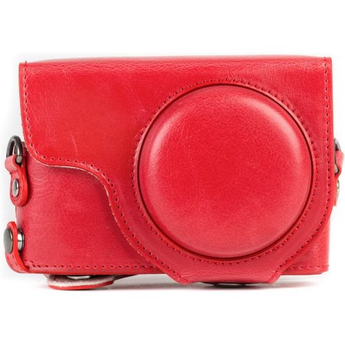  MegaGear MG1262 Ever Ready Leather Camera Case compatible with Panasonic Lumix DC-ZS80, DC-ZS70, DC-TZ95, DC-TZ90 - Red