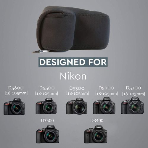  MegaGear MG1268 Nikon D3500, D5600, D3400 (18-105), D5500, D3300, D5300, D5200, D5100 Ultra Light Neoprene Camera Case, Black